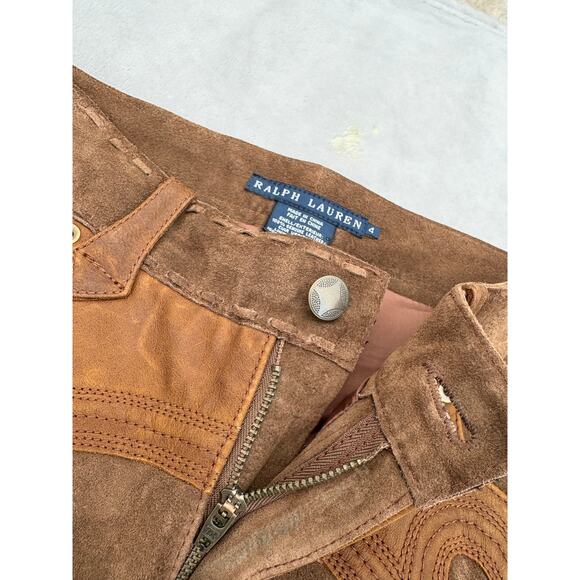 Vintage Ralph Lauren Suede Leather Fringe Pants Western Concho Lace Up Boho NWT - Picture 13 of 16